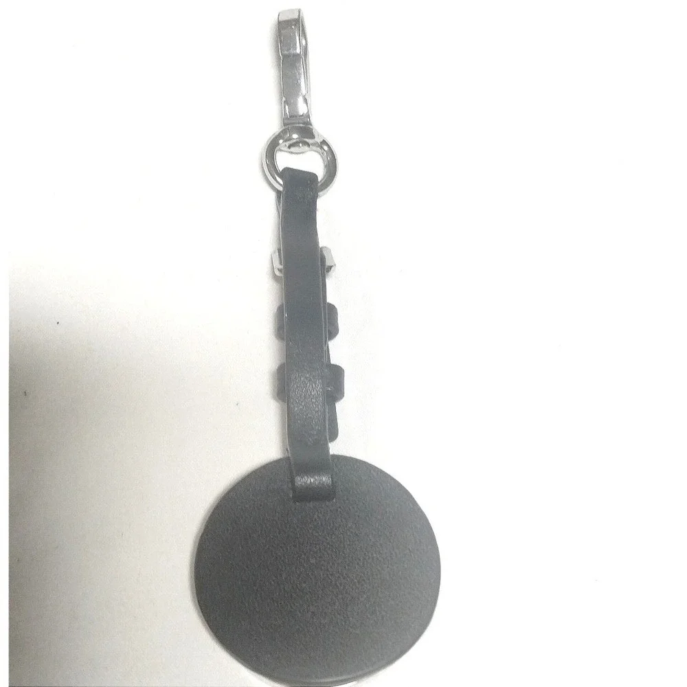 Michael Kors MK Circle Logo Leather Buckle Bag Charm Keychain Black Silver